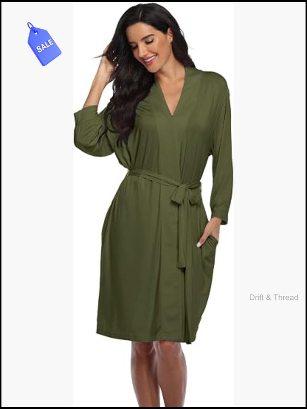 Lightweight Knit Kimono Robe with Tie Waist & Pockets, Sleepwear